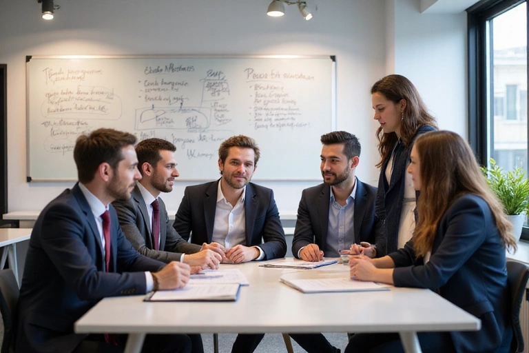 Legal team working collaboratively with clients
