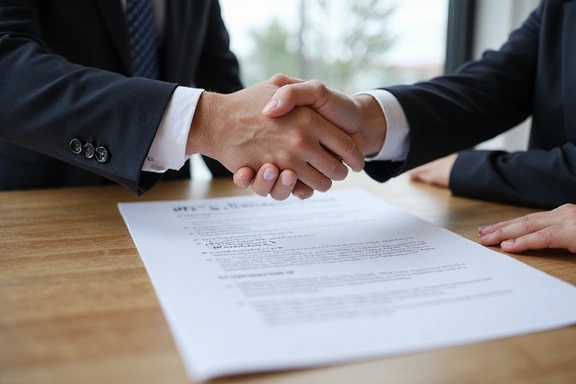 Handshake over a contract document